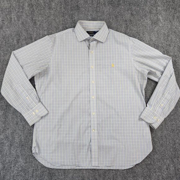 Polo Ralph Lauren Shirt Men 16.5 White Check Long Sleeve Casual Button Up Preppy - Picture 2 of 16
